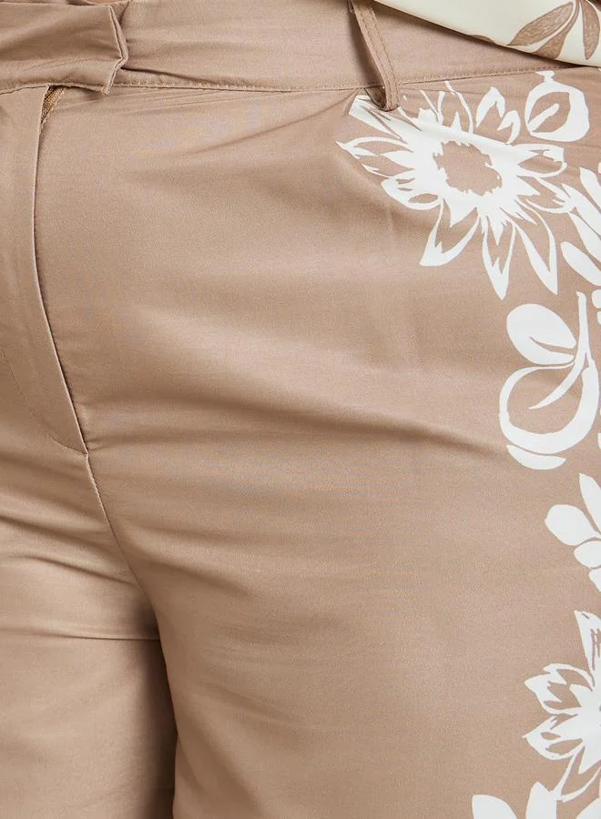 ستايلي بنطال نسائي بنقشة زهور وأرجل واسعة مقاس كبير